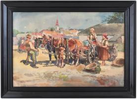 Wallburg Egon (Zórád Ernő) (Balassagyarmat, 1911 - Budapest, 2004) - Piaci jelenet Akvarell, papír 4...