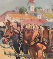 Wallburg Egon (Zórád Ernő) (Balassagyarmat, 1911 - Budapest, 2004) - Piaci jelenet Akvarell, papír 4...