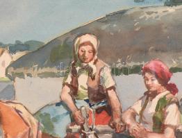 Wallburg Egon (Zórád Ernő) (Balassagyarmat, 1911 - Budapest, 2004) - Piaci jelenet Akvarell, papír 4...