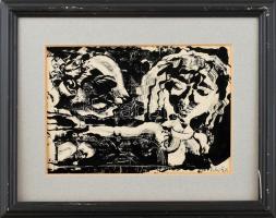 Vinkler László (1912-1980): Női alak. Tus, papír, jelzett, fa keretben, 19,5×28,5 cm