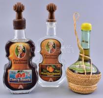 2 db likőr hegedű formájú üvegben (cseresznye, barack), 1 db Castello della Sala bor 12%. bontatlan m: 13 és 16 cm