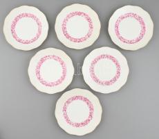 Herendi virág mintás süteményes tányérok 6 db Kézzel festett, jelzett, egyiken hajszálrepedéssel. d:20,5 cm