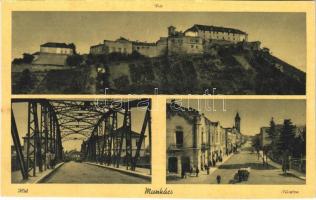 Munkács, Mukacheve, Mukacevo; híd, vár, Fő utca, Goldstein üzlete / bridge, castle, main street, shop