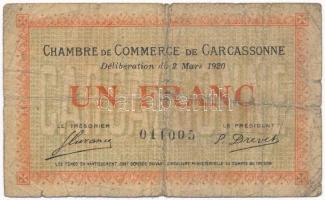 Franciaország / Carcassonne-i Kereskedelmi Kamara 1920. 1Fr T:III- France / Chambre de Commerce de Carcassonne 1920. 1 Franc C:VG