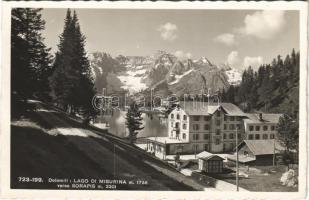 1939 Lago di Misurina, Lake Misurina; Dolomiti, Lago di Misurina verso Sorapis / lake, mountains, hotel, road