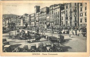 1938 Genova, Genoa; Piazza Caricamento / square, tram, automobiles (EK)