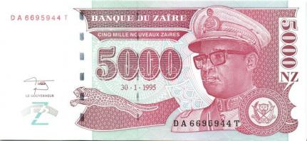 Kongó-Zaire 1985-1995. 10 klf bankjegy T:I