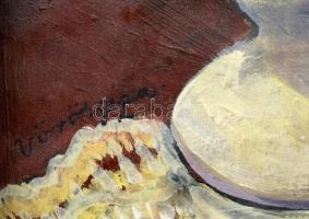 Vörösgéza jelzéssel: Csendélet. Vegyes technika, papír, jelzett. Kissé sérült, üvegezett fa keretben...