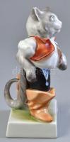 Herendi porcelán csizmás kandúr, kézzel festett, jelzett, hibátlan, m: 16 cm