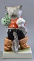 Herendi porcelán csizmás kandúr, kézzel festett, jelzett, hibátlan, m: 16 cm