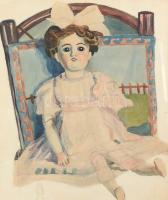 Boemm Ritta (1868-1948): Baba. Akvarell, ceruza, papír. Lapszéli szakadásokkal. Üvegezett, kopott fa keretben. 49,5x41,5 cm