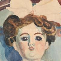 Boemm Ritta (1868-1948): Baba. Akvarell, ceruza, papír. Lapszéli szakadásokkal. Üvegezett, kopott fa...