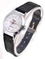 Női mechanikus karóra bőr szíjjal, működőképes, jó állapotú, d: 25 mm