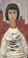 Bornemisza László (1910-1995): Városi lány. Olaj, vászon, jelzett, fa keretben, 60×30 cm / László Bornemisza (1910-1995): City girl. Oil on canvas, signed, framed, 60×30 cm