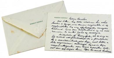 cca 1950 Rassay Károly (1886-1958) ügyvéd, liberális politikus, lapszerkesztő autográf levele Presser Istvánnak egy mauthauseni emlék összejövetel után. borítékkal