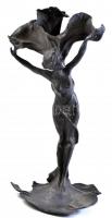 Szecessziós női alak. Spiáter szobor, ami akár lámpa testnek is kialakítható. Sérült. m: 35 cm
