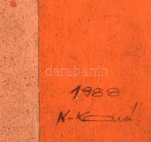 K. Kovács Imre (1944-): Kompozíció narancsban. Olaj, ceruza, farost. Jelzett. Fa keretben. 61x59 cm