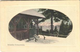 1915 Brassó, Kronstadt, Brasov; Schuller menház télen. Heinr. Gust / Schuller Schutzuhütte / mountain rest house in winter