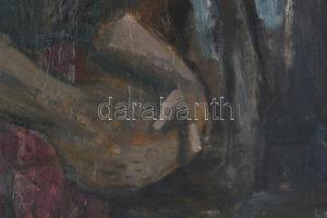 Gruber Béla jelzéssel: Tyúketetés. Olaj, vászon. Fa keretben. 70x50 cm