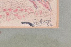 Szotyori-Nagy Mihály (1933-): Papagáj. Ceruza, papír, jelzett, üvegezett fa keretben. 8×7,5 cm