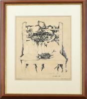 Tóth János (1931-1999): Házaspár, 1977-78. Tus, papír, jelzett. Üvegezett fa keretben, 32,5×24,5 cm