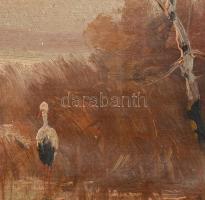 K Spányi B jelzéssel: Gólya a nádasban. Olaj, karton.Dekoratív, kissé sérült fa keretben, 24,5x34 cm