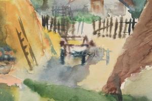 Kolozsváry (?) jelzéssel: Kertek alján. Akvarell, papír. Fa keretben, 20,5x30 cm