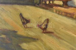 Olvashatatlan jelzéssel: Tere-fere. Olaj, karton. Fa keretben, 48x67,5 cm