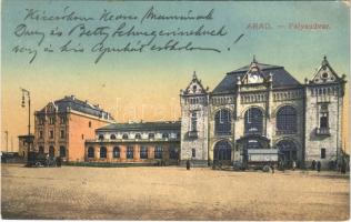 1918 Arad, pályaudvar, vasútállomás, autóbusz. Vasúti levelezőlapárusítás 2029. / railway station, autobus (EK)
