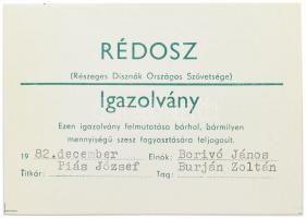 1982. RÉDOSZ Igazolvány (Részeges Disznók Országos Szövetsége).