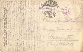 1916 Magyar katonák egy budapesti (?) laktanya udvarán. csoportkép zászlóval / WWI K.u.K. military, ...