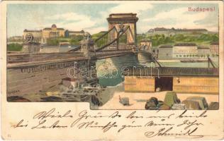 1901 Budapest, Lánchíd, rakpart. Kunstanstalt Kosmos 61. litho s: Geiger R. (EK)