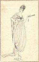 1921 Divatos hölgy legyezővel / Fashion lady (EK)