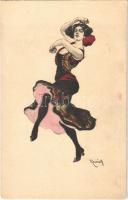 Táncoshölgy / Dancing lady. Simlicissimus Karte Serie VI. No. 6. s: Reznicek