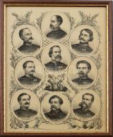 cca 1900 Az aradi 13 vértanú tablója, üvegezett keretben, 33×23 cm