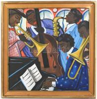 Scheiber H jelzéssel: Zenekar. Olaj, falemez. Fa keretben. 60x59,5 cm