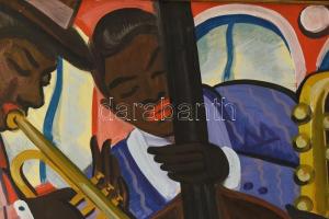 Scheiber H jelzéssel: Zenekar. Olaj, falemez. Fa keretben. 60x59,5 cm