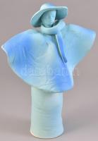 Lovas & Rácz kék kerámia figura, matricával jelzett, kisebb lepattanásokkal, m: 25,5 cm