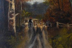 K Spányi B jelzéssel: Nyáj. Olaj, vászon. Dekoratív fa keretben. 53x31 cm