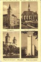 Kolozsvár, Cluj; Vármegyeháza, Szent Mihály templom, Magyar utcai református templom, Mátyás király Diákház / county hall, churches, dormitory (fa)