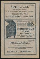 cca 1920-1930 Hennefeld Ignác Jégszekrények és sörkimérő - készülékek. 27. sz. árjegyzék viszonteladók részére. Bp., Korvin-ny., 32 p.