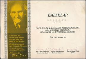 1981 Falu Tamás (1881-1977) költő emléklapja, apró gyűrődéssel, 20,5x30 cm