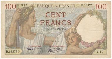 Franciaország 1940. 100Fr T:III tűly.  France 1940. 100 Francs C:F needle hole