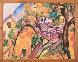 Frank Frigyes jelzéssel: Színes táj. Akvarell, papír, fa keretben, 40×50 cm