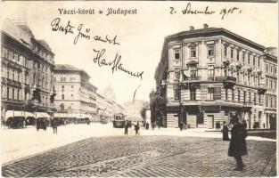 1905 Budapest VI. Váci körút és Podmaniczky utca, villamos, Központi Takarékpénztár, üzletek