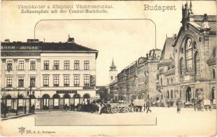 Budapest IX. Vámház tér a Központi Vásárcsarnokkal, Hotel Nádor szálloda, kávéház, gyógyszertár (EK)