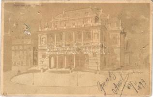 1899 Budapest VI. M. kir. Opera. Világosság felé tartandó lap / Gegen das Licht zu halten / Kunstanstalt "Kosmos" hold to light litho (lyukak / holes)