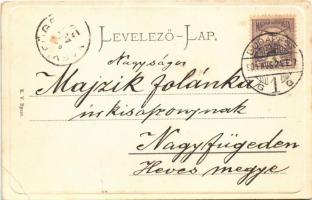 1901 Budapest V. Dunai látkép Mátyás templommal, rakpart, gőzhajó (EK)