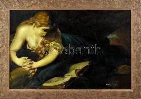 Ferenczy jelzéssel: Olvasó hölgy. Olaj, karton, fa keretben, 44,5×67,5 cm