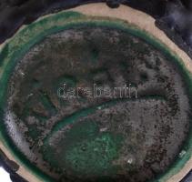 Király Károly: fekete-fehér-barna váza. Mázas kerámia, kézzel festett, jelzett, hibátlan. 21 cm